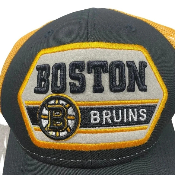 Boston Bruins NHL Hat Cap Snapback Trucker Hockey CCM Adjustable Black Yellow - Picture 2 of 5